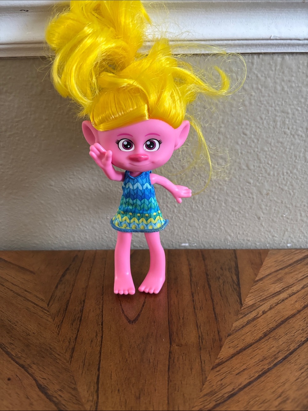 Mattel Pink Troll Doll with Yellow Hair and Blue Dress